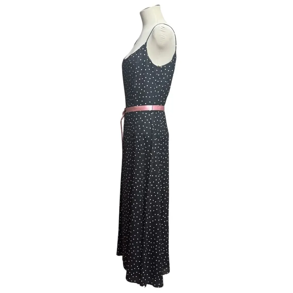 Jessica Howard Sleeveless Belted Polka Dot Midi Dress Black Pink 10